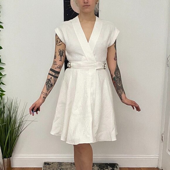 Rachel Zoe Cap Sleeve Textured A-Line Evening Dress Size 0 White - Picture 1 of 12